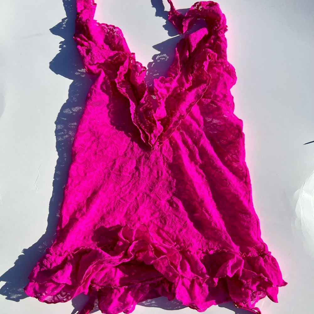 Victoria’s Secret mini dress, hot pink, halter top type. Size Small, stretchy